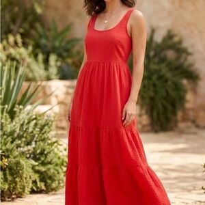 AYR magic Hour Vibrant Red Seersucker Maxi Dress Size XS